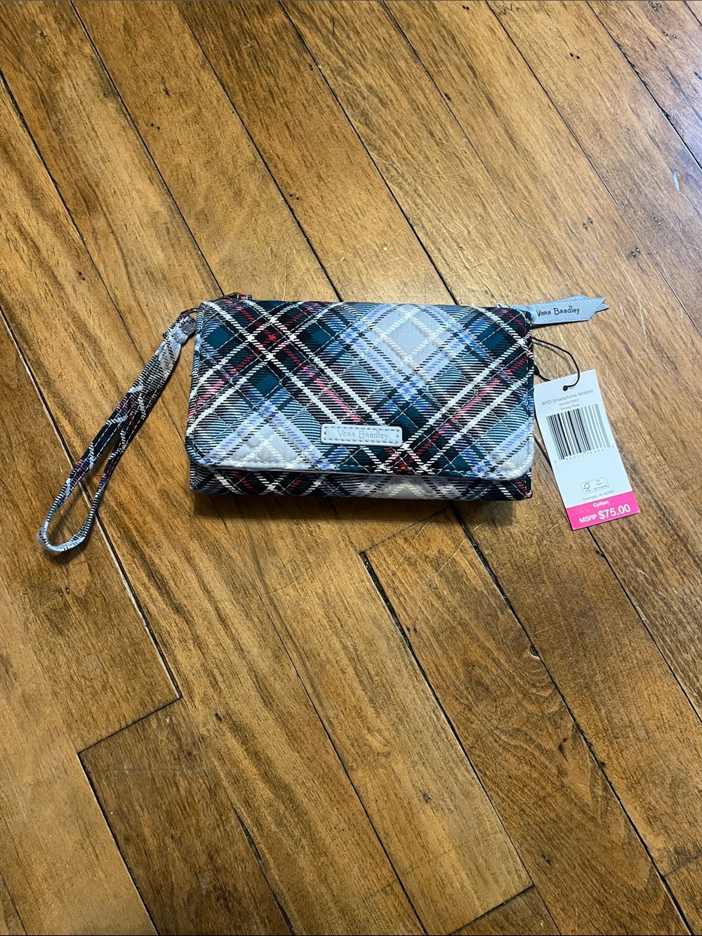 Vera Bradley Smartphone Wristlet, Black, Navy, Green, Red Plaid Wristlet Wallet